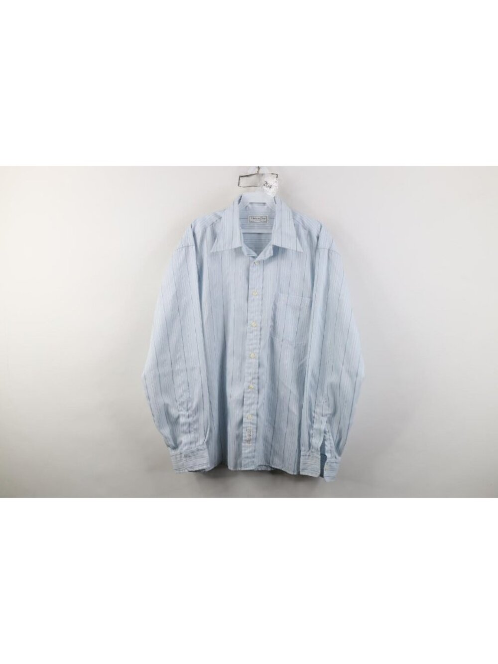 Vintage 70s Christian Dior Mens Large Dagger Collar Striped Button Shirt Blue